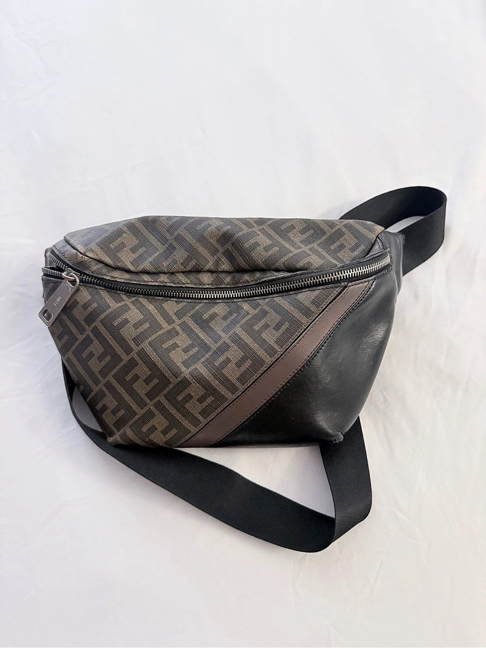 Fendi Zucca Diagonal Belt Bag Black & Brown